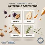 ActivTrans : infographie des ingrédients, pruneau, poire, chicorée et romarin