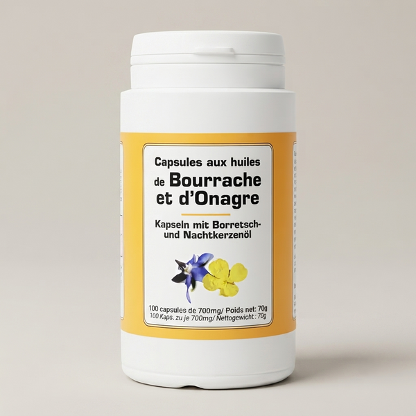 Huile de Bourrache et Onagre 2 en 1 – flacon de 100 capsules