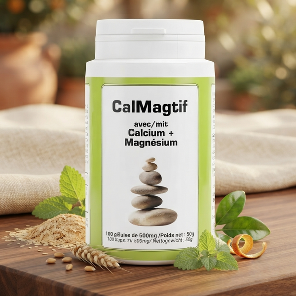 CalMagTif (Magnesium, Calcium und Pflanzen) – Dose mit Melissenblättern und Orangenschalen