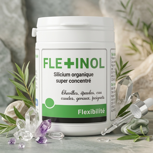 Flexinol Gel – pot parmi des cristaux et des galets