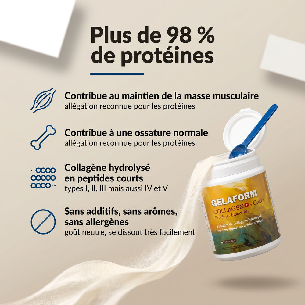 GELAFORM Collagen+ «Gold» : infographie, plus de 98 % de protéines
