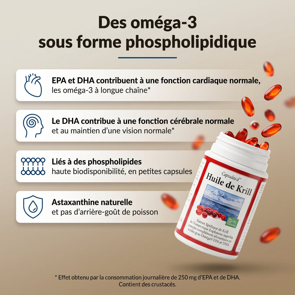 Huile de krill : infographie, des oméga-3 sous forme phospholipidique
