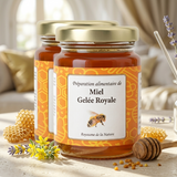 Pappa Reale su Miele – vasetti con favi e fiori