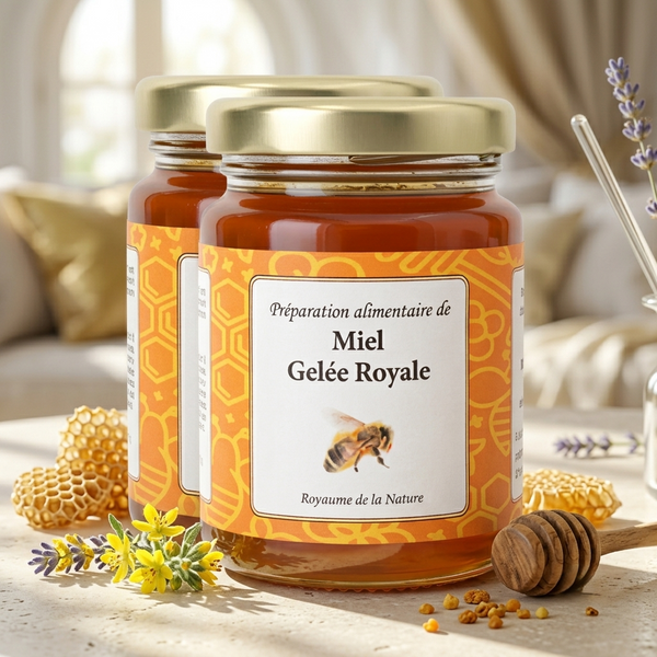 Gelée Royale mit Honig – Gläser mit Waben und Blüten