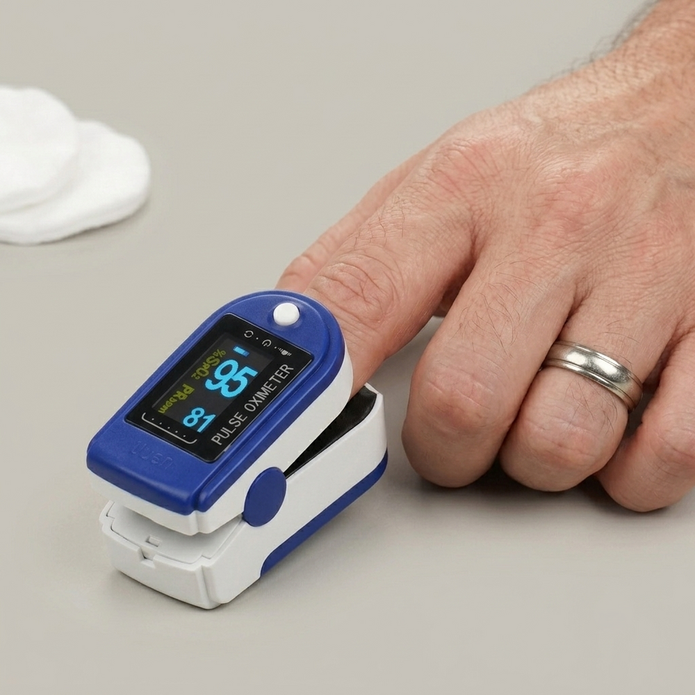 Oximeter & Pulsmesser – Pulsoximeter an einer Fingerspitze
