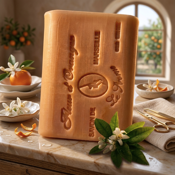 Orangenblüten-Seife aus Marseille – Seife im Badezimmer mit Orangen und Blüten