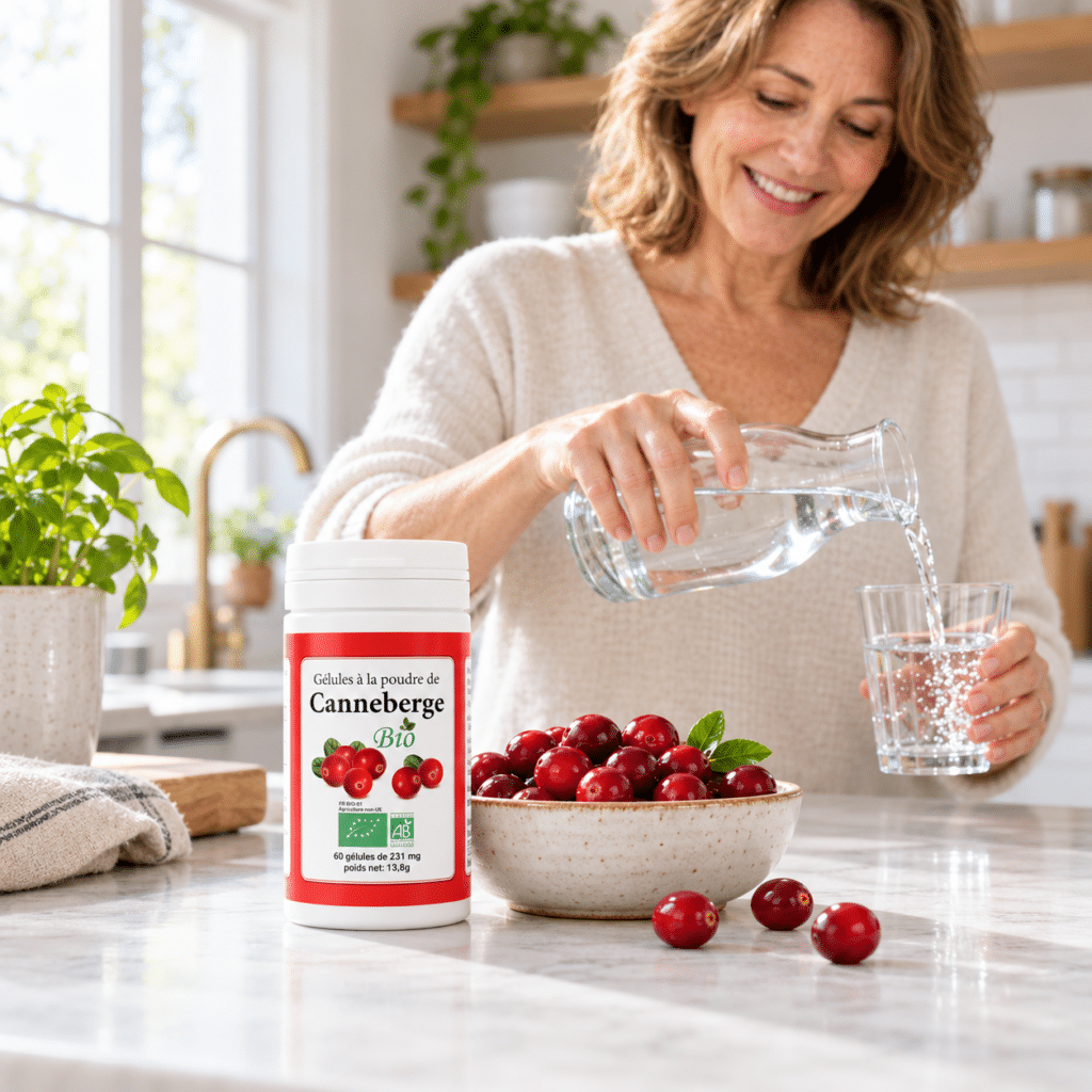 Cranberry Bio ermöglicht es, Cranberry in biologischer Form und ohne Zuckerzusatz in die tägliche Routine zu integrieren, zusammen mit einem grossen Glas Wasser.
