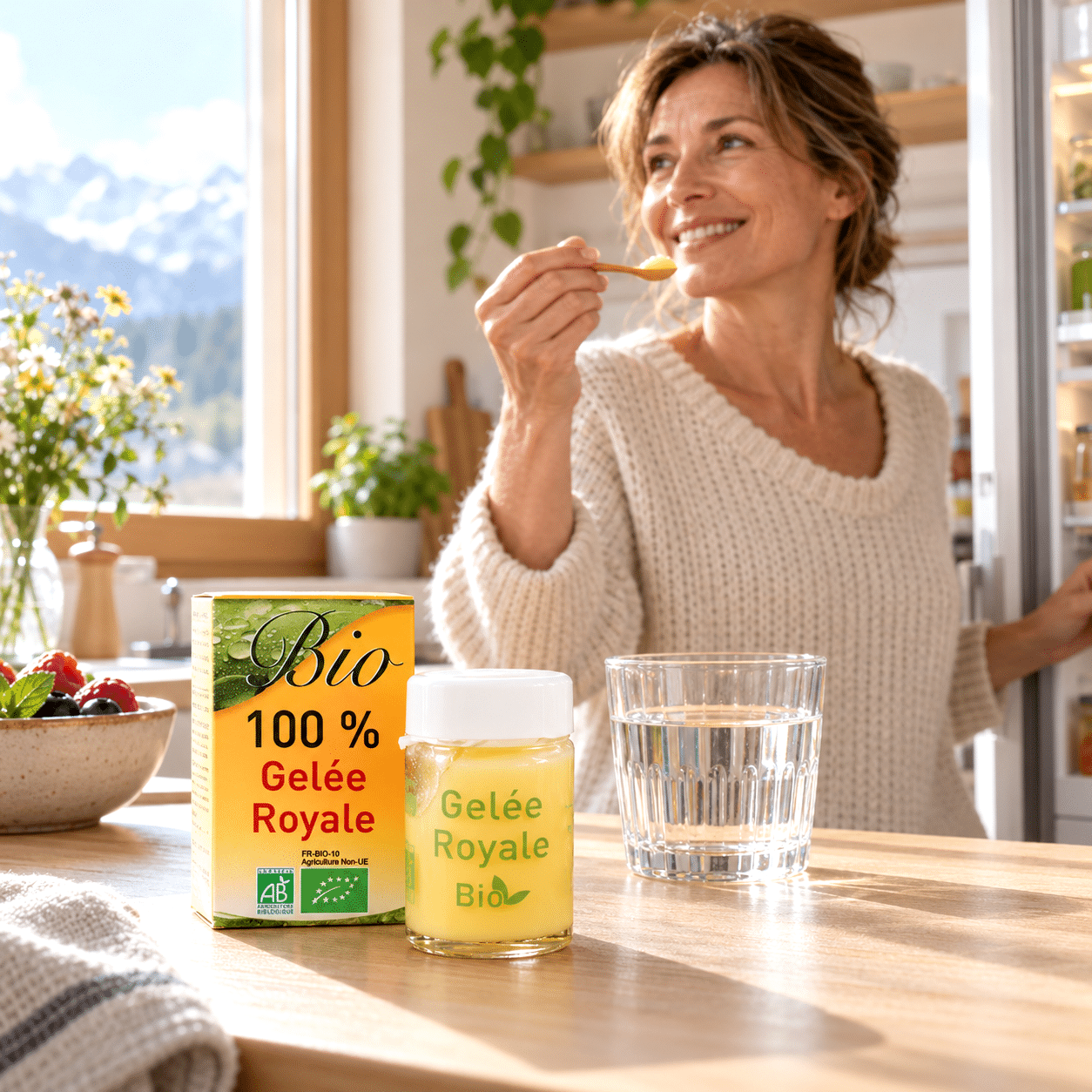 La Gelée Royale Bio Pure de Bio-Gestion accompagne les adultes qui souhaitent intégrer la gelée royale fraîche et biologique à leur routine matinale, dans un geste simple et authentique.