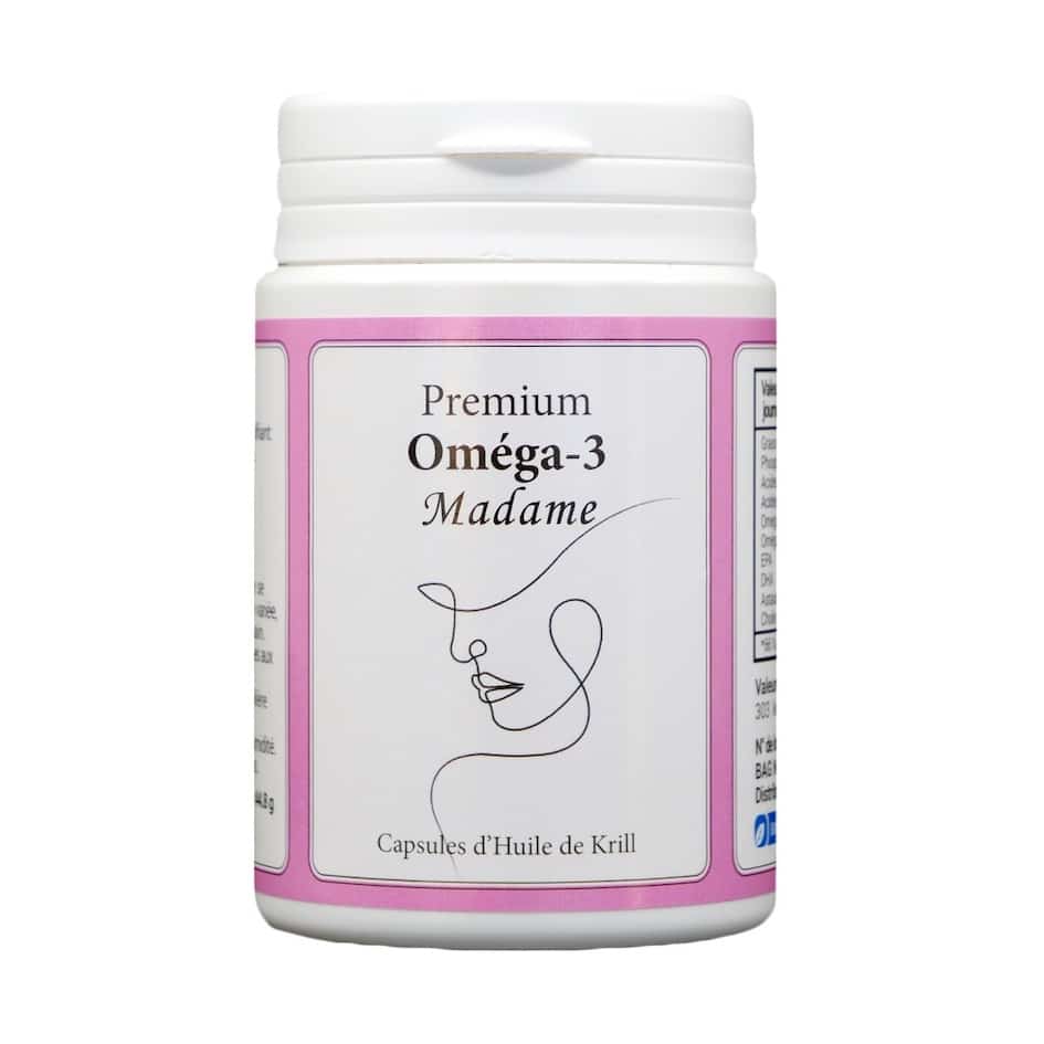Premium Omega-3 MADAME (pour les femmes) est une source supérieure d'acides gras oméga-3 (EPA/DHA) connue pour sa grande biodisponibilité.