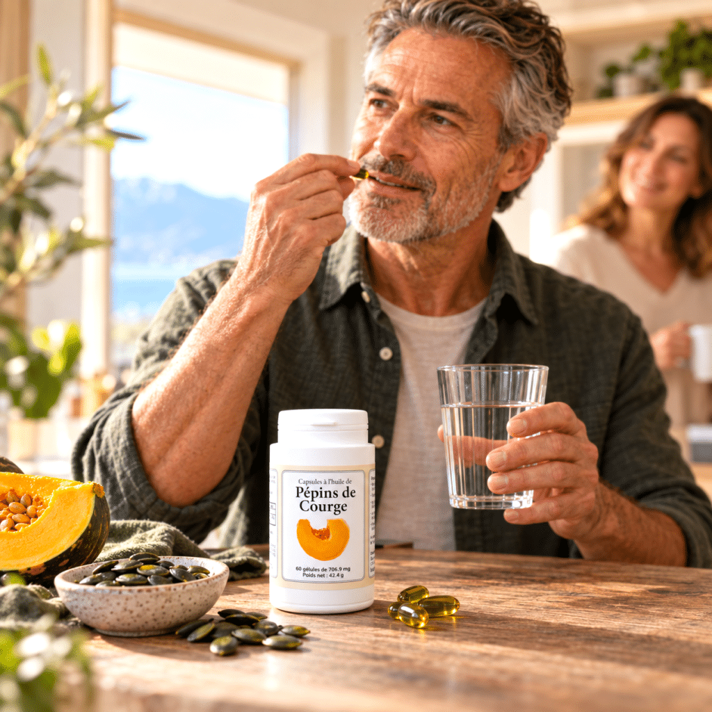 Kürbiskernöl richtet sich besonders an Männer, die Kürbiskernöl in ihre tägliche Routine integrieren möchten, mit nur einer Kapsel täglich, ergänzt mit Vitamin E.