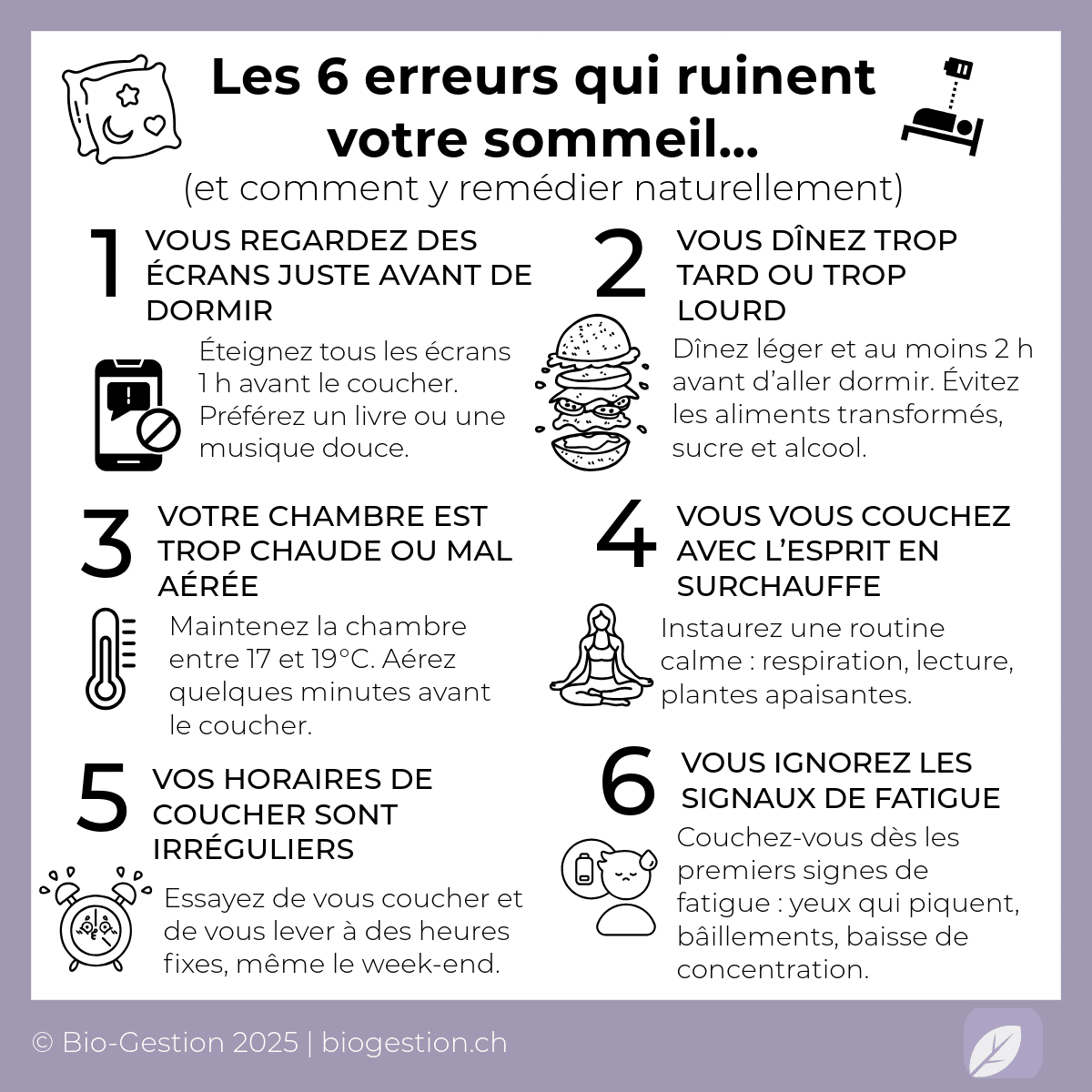Des habitudes anodines peuvent saboter vos nuits. Voici 6 erreurs fréquentes et des solutions naturelles pour retrouver un sommeil profond et réparateur.