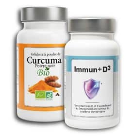 Le Pack Protect N°1 associe deux compléments naturels (Immun+D3 et Curcuma & Poivre Noir Bio) spécialement sélectionnés pour soutenir l’organisme en hiver et lors des périodes de forte sollicitation.