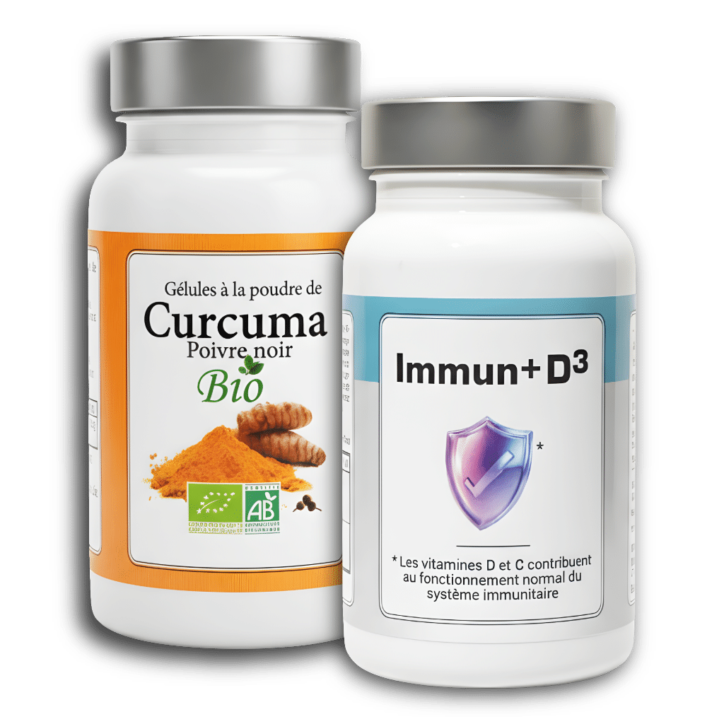 Le Pack Protect N°1 associe deux compléments naturels (Immun+D3 et Curcuma & Poivre Noir Bio) spécialement sélectionnés pour soutenir l’organisme en hiver et lors des périodes de forte sollicitation. 