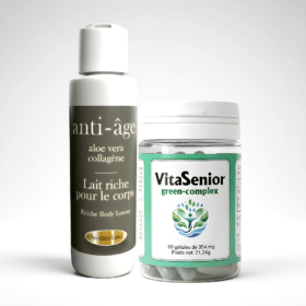 1 Flakon VitaSenior green-complex (60 Kapseln à 354 mg) + 1 Reiche Körperlotion (100 ml) + Einkaufsgutschein im Wert von CHF 20.–