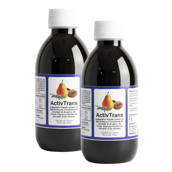 ActivTrans, mélange naturel de pruneau, poire, chicorée et romarin, soutient le bien-être digestif.