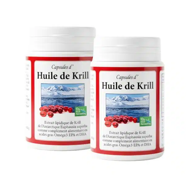 L’Huile de Krill, une source supérieure en oméga-3, DHA, EPA, choline, astaxanthine et phospholipides essentiels, écoresponsable et sans odeur.