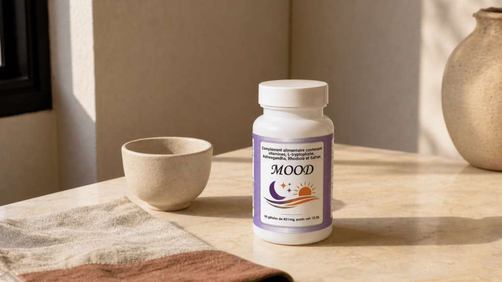 MOOD de Bio-Gestion, magnésium bisglycinate, vitamines B et extraits végétaux (ashwagandha, rhodiola, safran)