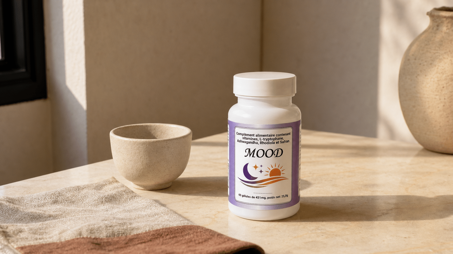 MOOD de Bio-Gestion, magnésium bisglycinate, vitamines B et extraits végétaux (ashwagandha, rhodiola, safran)