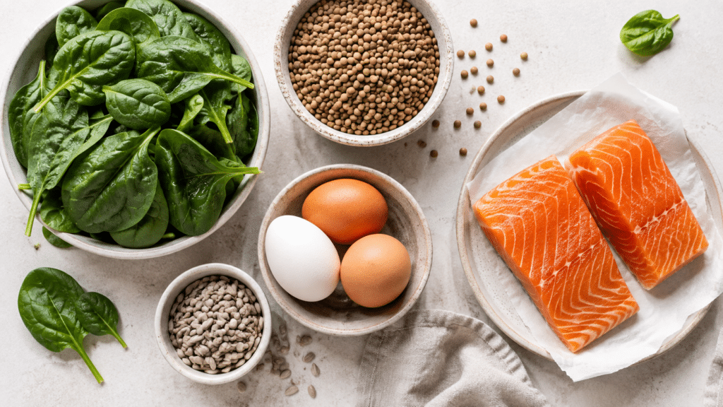 Aliments sources de vitamines B6, B9 et B12.