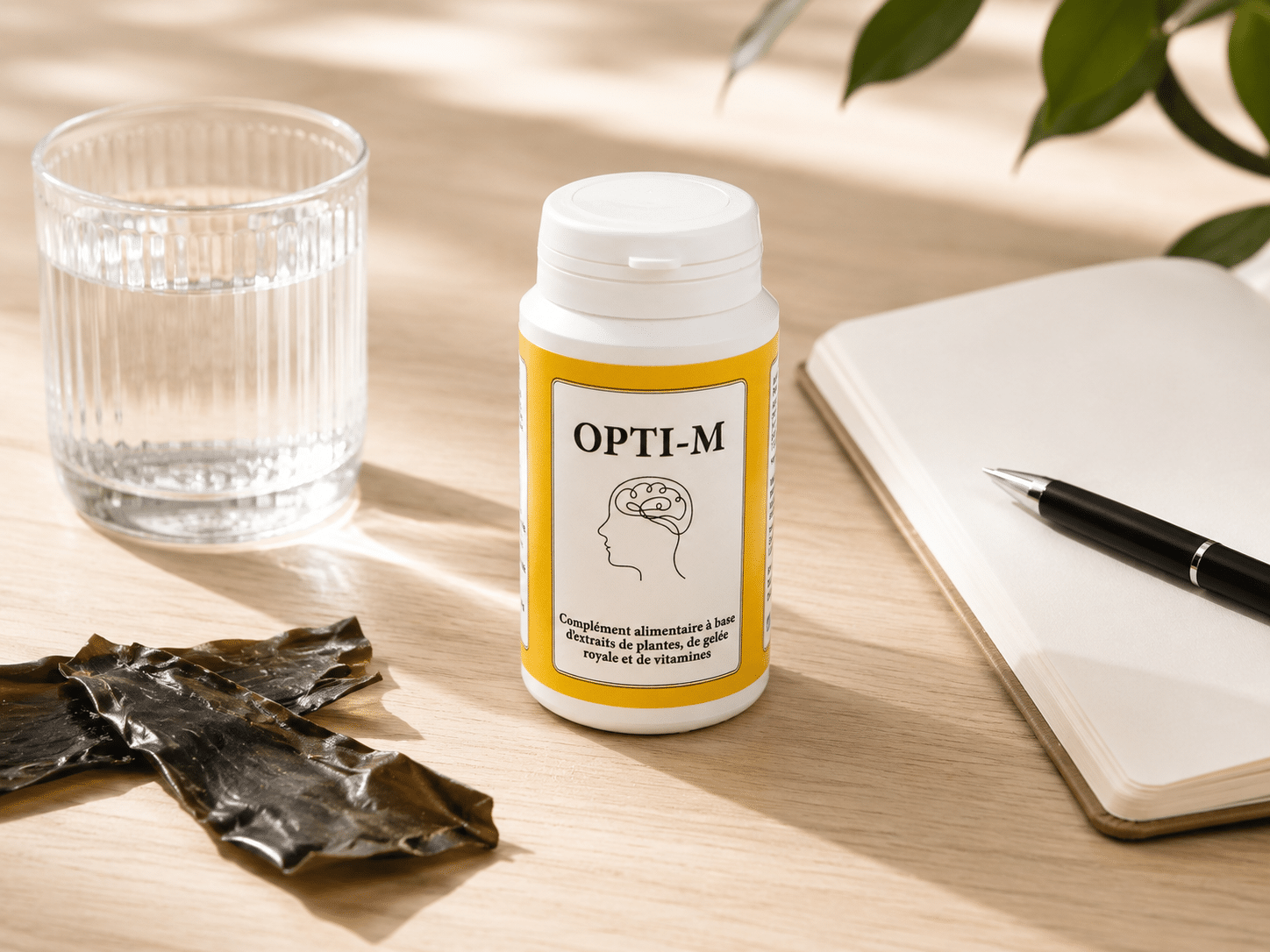 Opti-M de Bio-Gestion associe les vitamines B6 et B12 à des algues laminaires et à de la gelée royale dans une formule conçue pour soutenir le fonctionnement normal du système nerveux au quotidien.